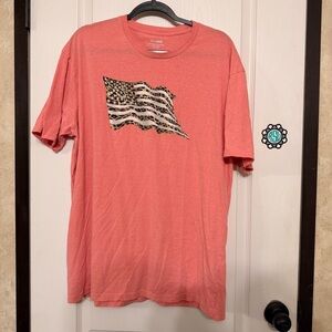 Coral Graphic T-Shirt with leopard print flag